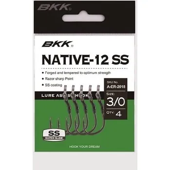 Rybářský háček Háčky na přívlač s protihrotem BKK Native-12 SS 4 ks