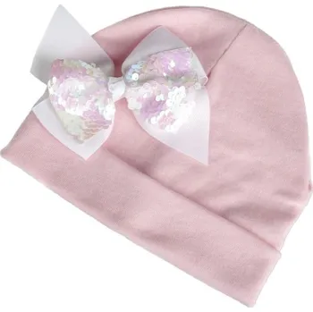 Čepice Dětská bavlněná čepice s mašlí A497 růžová