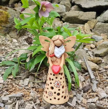 Keramický anděl s červeným srdcem - terakota Velikost: 20 cm