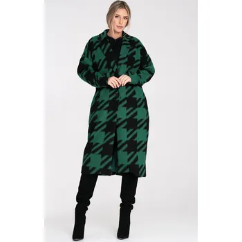 Dámský kabát Zeleno-černý dámský dlouhý vzorovaný kabát M1112 Green Velikost: ONE SIZE
