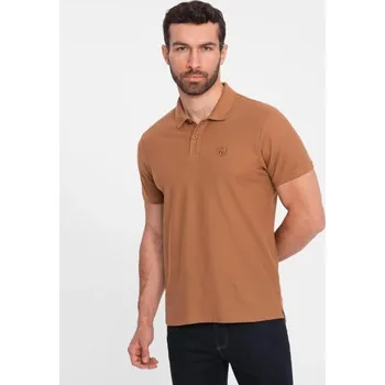 Ombre Clothing Bavlněná jednobarevná pánská polokošile hnědá v23 om-pobs-0100