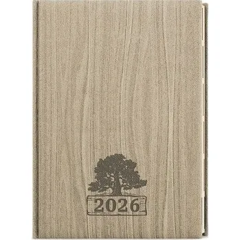 Diář BALOUŠEK TISK Diář denní - Ctirad s výsekem - Wood - A5 - světle hnědá 2026 / 20,5cm x 14,3cm / BDCk65-2