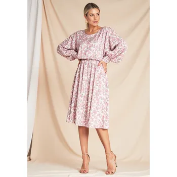 Dámské šaty Světle růžové dámské saténové šaty s květinovým vzorem M1128 Pink Velikost: S/M