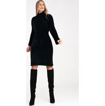 Dámské šaty FIGL M1096 Black Černé dámské svetrové šaty s rolákem Velikost: ONE SIZE