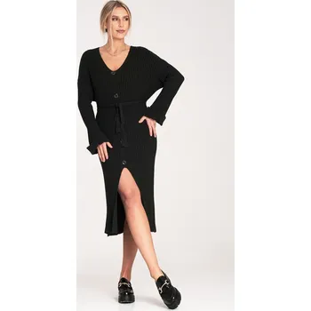 Dámské šaty Černé dámské pletené šaty s viskózou M1095 Black Velikost: ONE SIZE