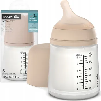 Kojenecká láhev Láhev Suavinex Zero Zero 180 ml s regulovatelným průtokem, 0m+, silikonová