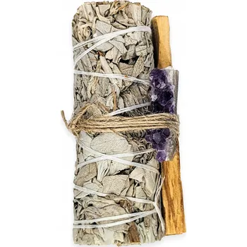 Čajovna Bílá Šalvěj + Palo Santo + Přírodní kámen Ametyst drúza Svazek
