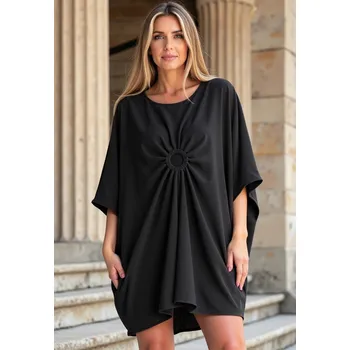 Dámské šaty Černé dámské volné asymetrické šaty M1127 Black Velikost: ONE SIZE