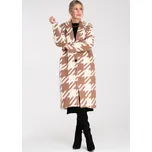 Béžovo-bílý dámský dlouhý vzorovaný kabát M1112 Beige Velikost: ONE SIZE