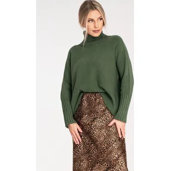 Dámské oblečení Olivově zelený dámský viskózový rolák s dlouhým rukávem M1101 Olive Green Velikost: S/M