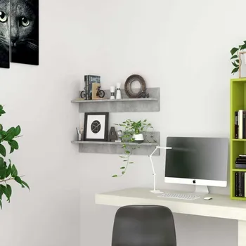 Obývací pokoj vidaXL Nástěnné police 2 ks 80 x 11,5 x 18 cm dřevotříska [807337] Barva: Betonová šedá