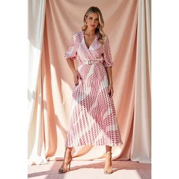 Dámské šaty Smetanovo-růžové dámské vzorované šaty M1139 Pink Velikost: S/M