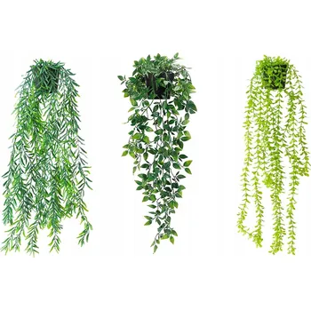 umělá květina Umělá závěsná rostlina s květináčem Sada 3 Kusů Zelená dekorace