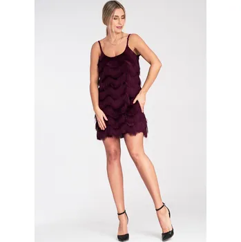 Dámské šaty Vínové šaty s ozdobnými střapci M1107 Deep Red Velikost: S/M