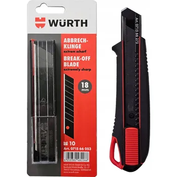 Pracovní nůž WURTH NŮŽ Nůž na tapety, montážní, řezačka tapet, ostrá čepel 18 mm + 13 náhradních čepelí