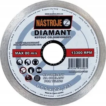 Řezný kotouč NÁSTROJE CZ diamantový kotouč celoobvodový 115*1,6*22,2mm, dlaždice, mramor