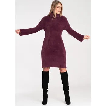 Dámské šaty FIGL M1096 Deep Red vínové dámské svetrové šaty s rolákem Velikost: ONE SIZE