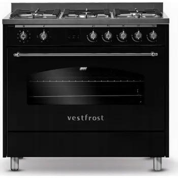 Varná deska Vestfrost VC-993wnPBK černý kombinovaný sporák (plynová varná deska a elektrická trouba) volně stojící