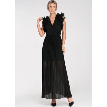 Dámské šaty Černé maxi šaty s volánky na ramenou M1104 Black Velikost: S/M