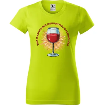 Dámské oblečení DOBRÝ TRIKO Dámské tričko Víno nápoj bohů Barva: Limetková, Velikost: M