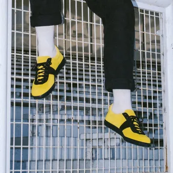 Pánská obuv Botas Iconic Zlín 75 - Pánské kožené tenisky / botasky žluto-černé | česká výroba ze Zlína 45 EU