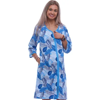 Dámská noční košile Modrý župan nebo košilka těhotenská i kojící na zip vzor listí 1XL-4XL 1G0672 modrá 1xl