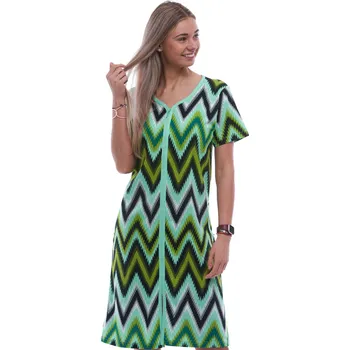 Dámská noční košile Zelený župan nebo košilka pro ženy či dívky celopropínací na zip duhový zubatý vzor 1G0637 zelená l