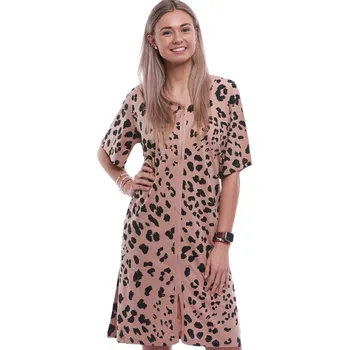 Dámská noční košile Hnědý župan nebo košilka pro ženy či dívky celopropínací na zip zvířecí srst 1XL-4XL 1G0678 hnědá 2xl