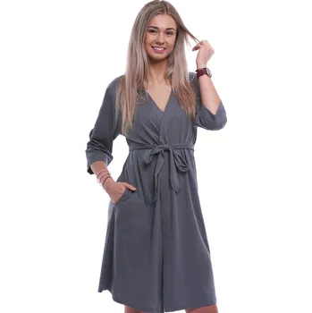 Dámské noční prádlo Tmavě šedý lehký dámský župan 1XL,2XL,3XL,4XL 1G0660 šedá 1xl