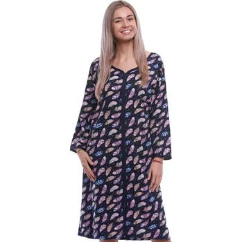 Dámská noční košile Veselý barevný župan nebo košilka pro ženy či dívky celopropínací na zip vzor peří 5XL,6XL,7XL 1G0664 fialová 5xl