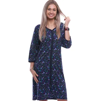 Dámské noční prádlo Černý župan nebo košilka pro ženy na zip vzor fialový a zelený kolibříci v keřích 1G0661 fialová 2xl