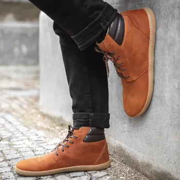 Pánská zimní obuv Vasky Terry High Dark - Pánské kožené barefoot hnědé, hřejivé zateplené | česká výroba ze Zlína 47 EU