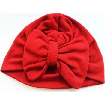 Čepice Dětská bavlněná čepice s mašlí červená 3-12 měsíců