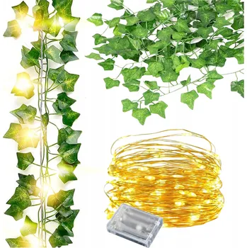 umělá květina Umělý břečťan na balkonovou nástěnnou girlandu, LED umělé listy x6 kusů 12m