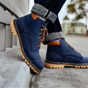 Pánská zimní obuv Vasky Hillside Blue - Pánské kožené kotníkové boty modré, hřejivé zateplené&nbsp;- podzimní / zimní boty, obuv | Flexiko | česká výroba ze Zlína 44 EU