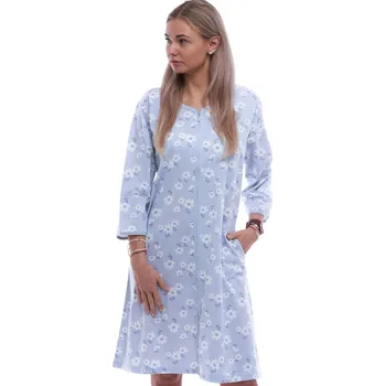 Dámská noční košile Modrý župan nebo košilka pro ženy či dívky celopropínací na zip a bílé květy 1XL-4XL 1G0695 modrá 2xl