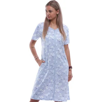 Dámská noční košile Modrý župan nebo košilka těhotenská i kojící na zip a bílé květy 1G0700 modrá xl
