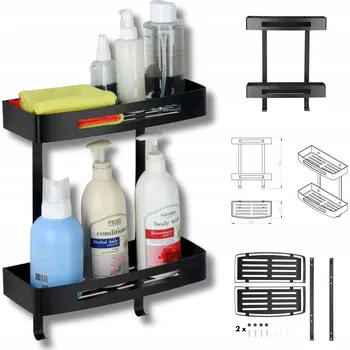 Koupelnový nábytek 2x ČERNÁ ROHOVÁ POLICE DO KOUPELNY POD SPRCHU