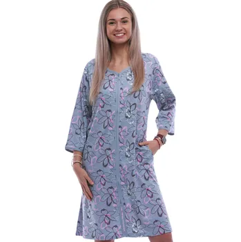 Dámská noční košile Šedá i růžová župan nebo košilka pro ženy či dívky celopropínací na zip květinový vzor 1XL-4XL 1G0675 šedá 1xl