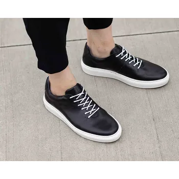 Pánské tenisky Vasky Teny Black - Pánské kožené tenisky / botasky černobílé | česká výroba ze Zlína 45 EU