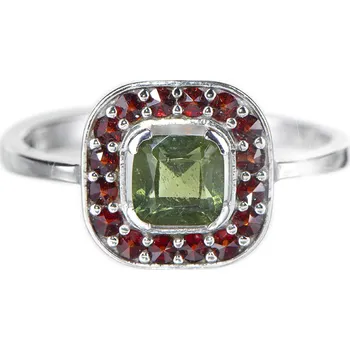 Prsten Český granát prsten stříbrný s vltavínem 121032 Velikost: 60