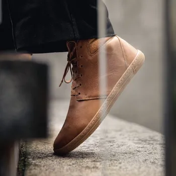 Pánské polobotky Vasky Terry High Caramel - Pánské kožené barefoot světle hnědé | česká výroba ze Zlína 44 EU