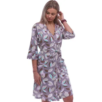 Dámský župan Světle hnědý lehký dámský župan vzor barevné listí 1XL-4XL 1G0662 hnědá 4xl