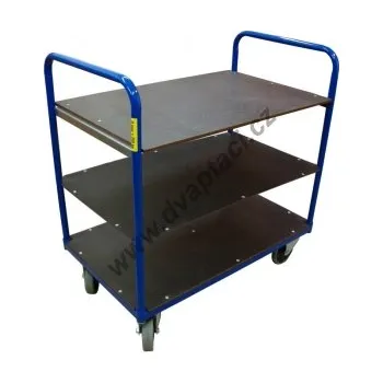 Třípatrový nízký vozík 3P 1000x600 mm, nosnost 250 kg, kola 125 mm