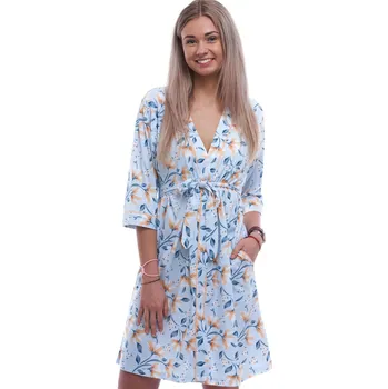 Dámský župan Lehký modrý župan pro ženy se žlutými liliemi 1G0639 modrá l