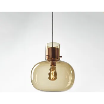 Brokis Designové skleněné svítidlo Awa Medium Barva skla: Hnědá kouřová lesklá, Povrch montury: Měď, Barva kabelu: Světle šedá PC01129_014