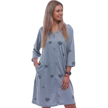 Dámská noční košile Šedý župan nebo košilka pro ženy či dívky celopropínací na zip se srdíčky 1XL-4XL 1G0681 šedá 4xl