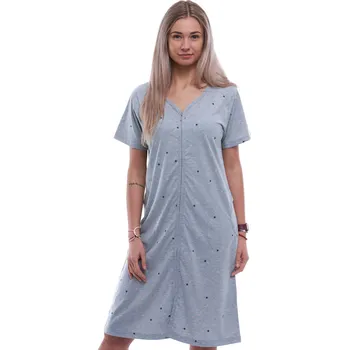 Dámská noční košile Šedý župan nebo košilka pro ženy či dívky celopropínací na zip vzor hvězdičky 1G0641 šedá l