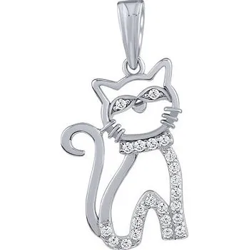 Přívěsek Stříbrný přívěsek kočka s micro zirkony JJJSHZP1103W