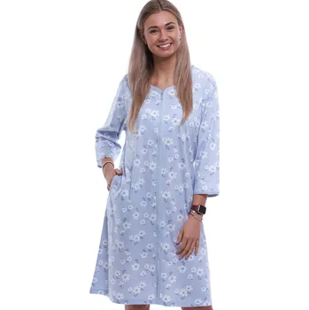 Dámské noční prádlo Modrý župan nebo košilka těhotenská i kojící na zip a bílé květy 1XL-4XL 1G0695 modrá 2xl